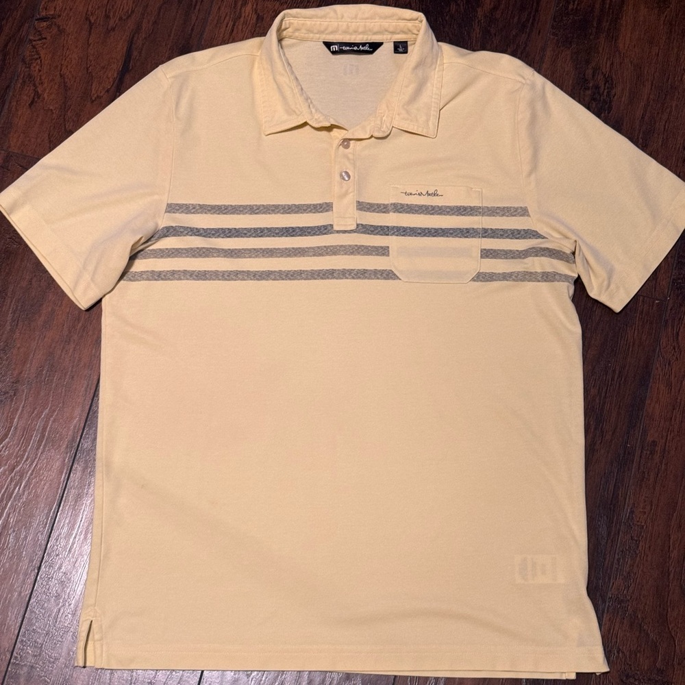Travis‎ Mathew Shirt Mens L Yellow Polo Short Sleeve Stretchy Golf Performance